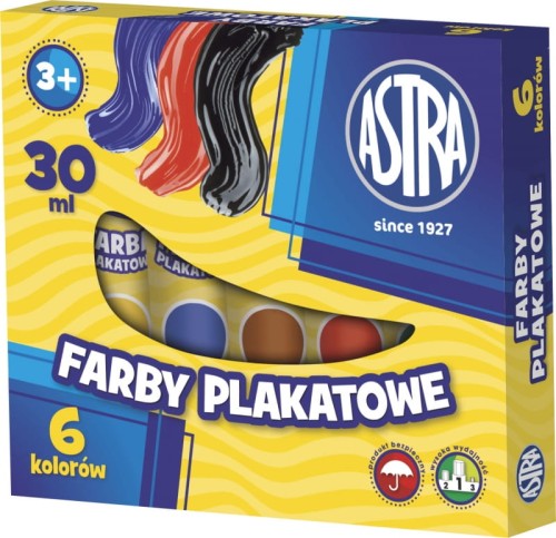 Farby plakatowe Astra 6 kolorów w tubie 30 ml