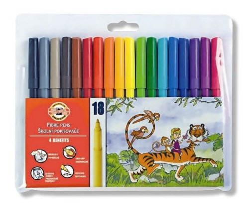 Flamastry Koh-I-Noor, 18 kolorów, zmywalne