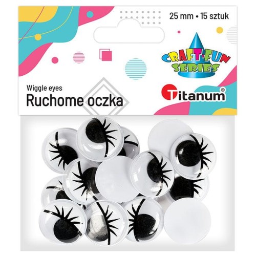Oczka ruchome z rzęsami Titanum Craft-Fun Series, 25mm, 15 sztuk