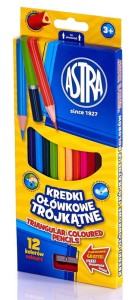 Kredki ołówkowe trójkątne Astra 12 kolorów + temperówka
