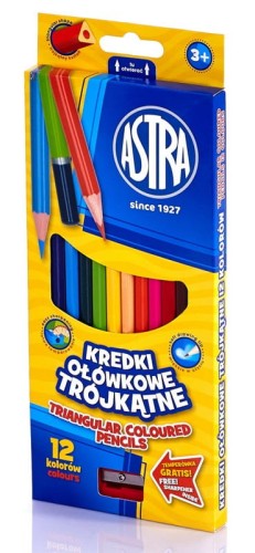 Kredki ołówkowe trójkątne Astra 12 kolorów + temperówka