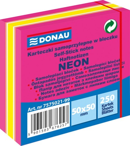 Notes samoprzylepny Donau, 50x50mm, neon pastel róż, 250 kartek