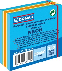 Notes samoprzylepny  Donau, 50x50mm neon  niebieski, 250 kartek