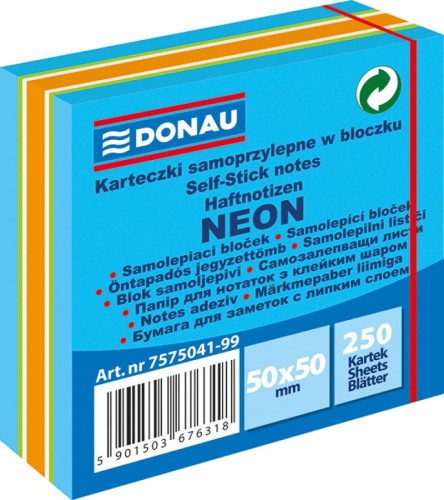 Notes samoprzylepny  Donau, 50x50mm neon  niebieski, 250 kartek