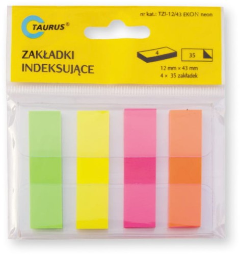 Zakładki indeksujące 12x43mm Taurus, 4x35 szt. neon