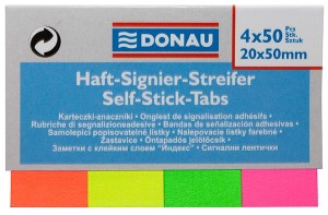 Zakładki indeksujące 20x50mm Donau, mix kolorów papierowe 4x50 kartek
