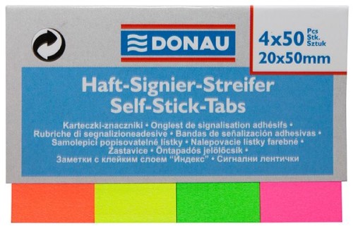 Zakładki indeksujące 20x50mm Donau, mix kolorów papierowe 4x50 kartek
