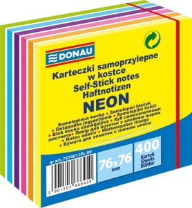 Notes samoprzylepny Donau, 76x76 mm neon, 400 sztuk