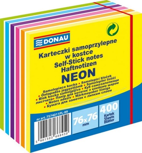 Notes samoprzylepny Donau, 76x76 mm neon, 400 sztuk