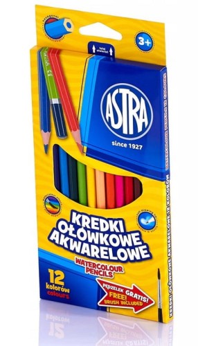 Kredki ołówkowe akwarelowe Astra 12 kolorów + pędzelek