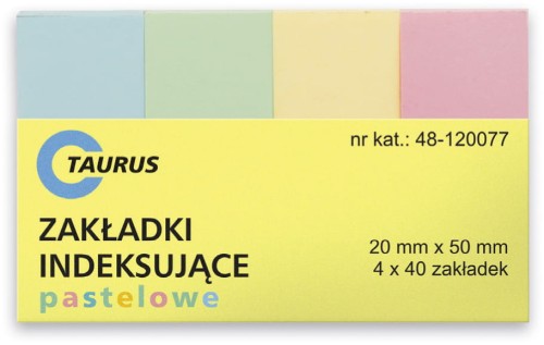 Zakładki indeksujące 20x50mm Taurus, pastelowe 4x40 kartek