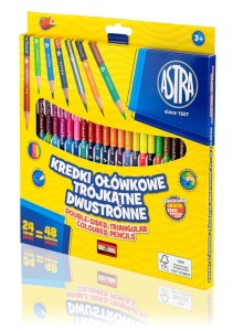 Kredki ołówkowe trójkątne dwustronne  Astra 24 sztuki (48 kolorów) + temperówka