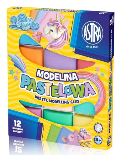 Modelina Astra, 12 kolorów, pastelowa w kostkach
