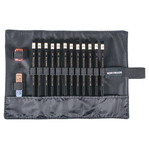 Ołówki Koh-I-Noor 1900 w czarnym piórniku, 8B-2H, 12 sztuk