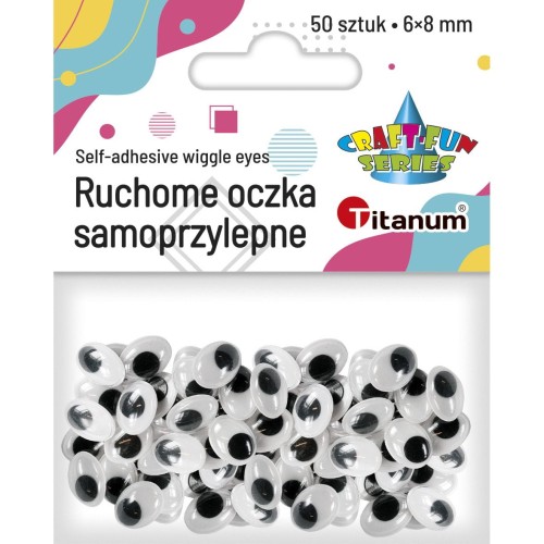 Oczka ruchome samoprzylepne Titanum Craft-Fun Series, 6x8mm, 50 sztuk