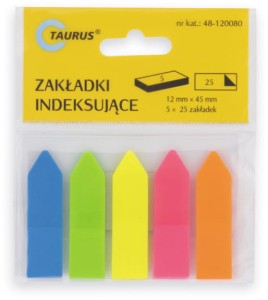 Zakładki indeksujące 12x45mm Taurus, PP strzałki 5x25 kartek