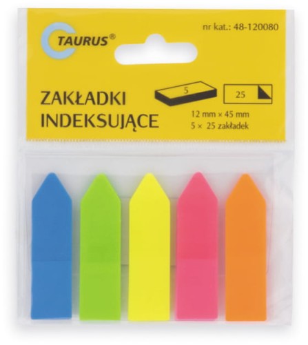 Zakładki indeksujące 12x45mm Taurus, PP strzałki 5x25 kartek